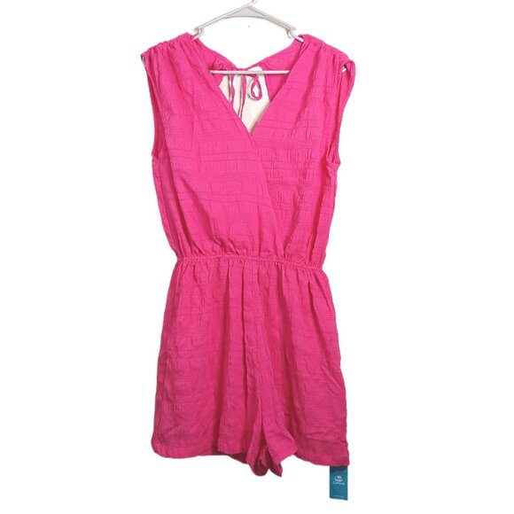 CUPSHE Crinkle Romper Women’s S Pink Split Back Pockets Casual Beach Travel New - Picture 1 of 4
